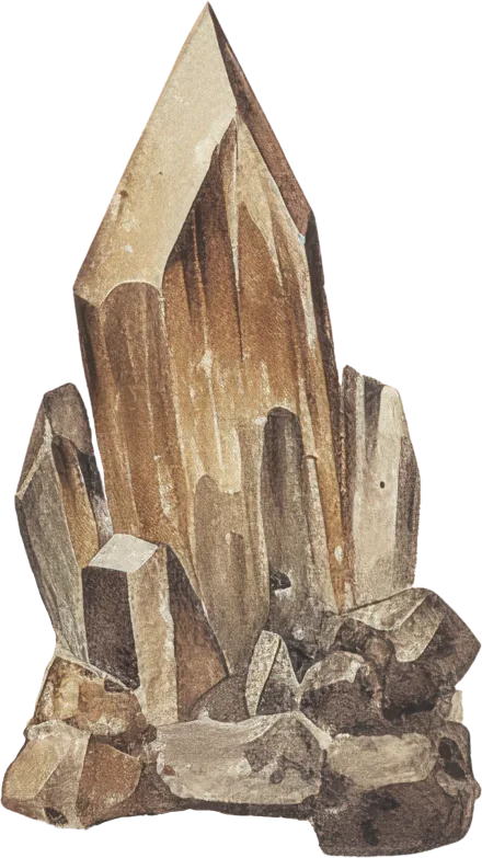 Engraved plate of a quartz crystal cluster